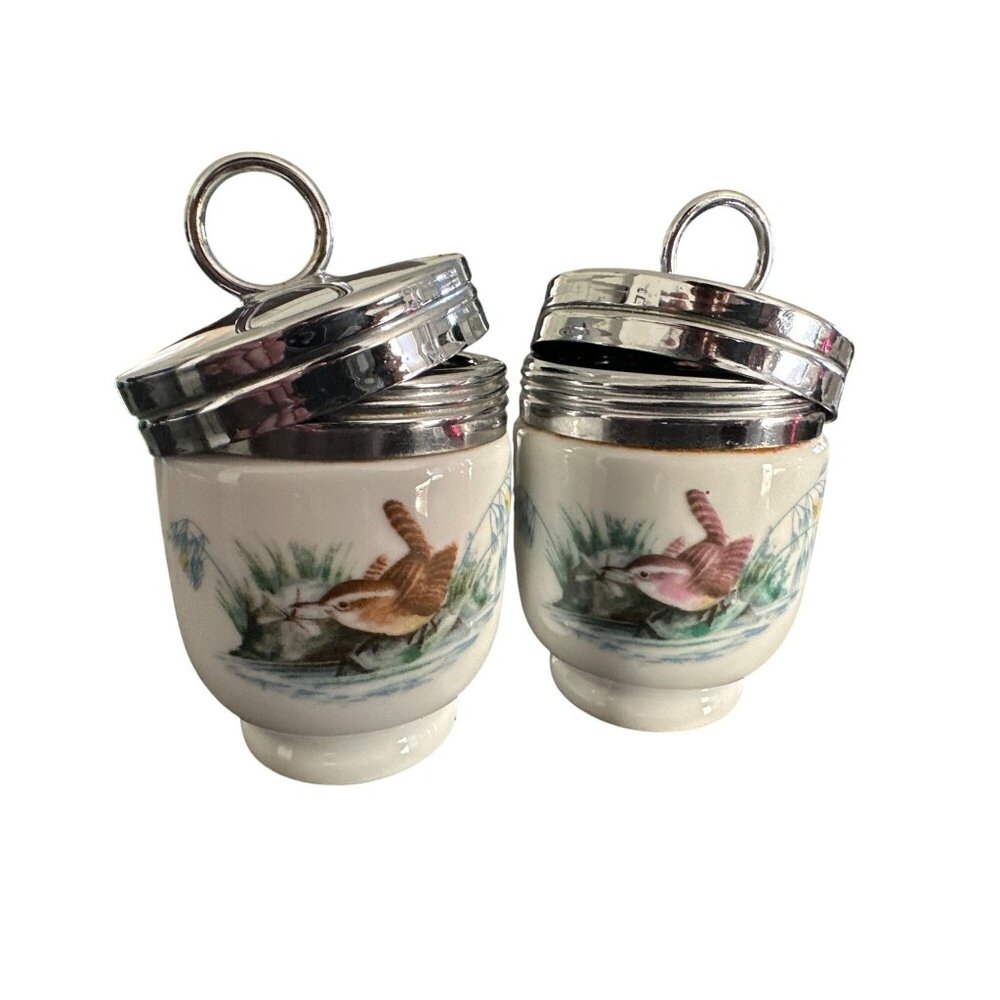 Royal Worcester Porcelain Lidded Jars With Bird Design Set Of Two